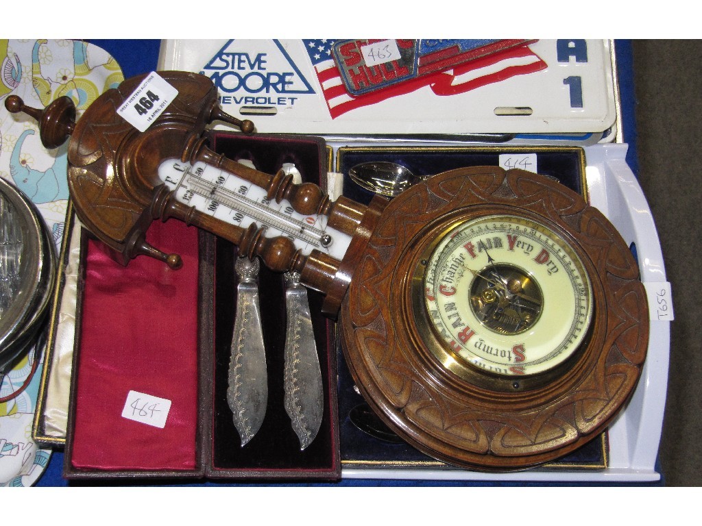 Appraisal: Lot comprising two cased cutlery sets and a barometer