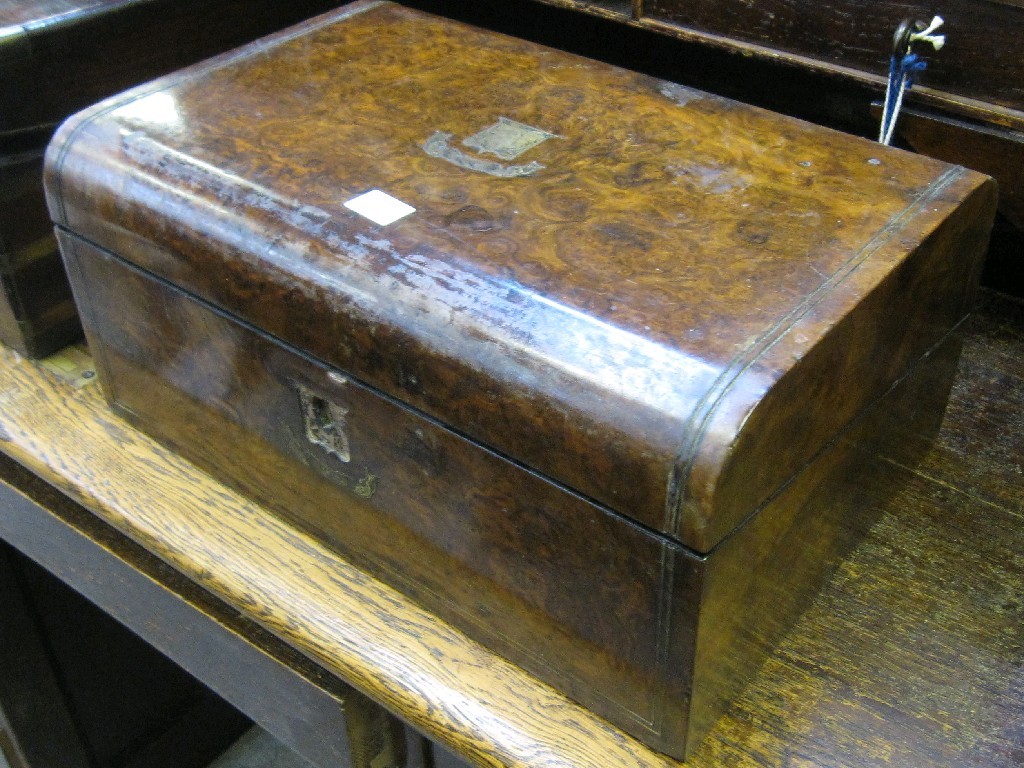 Appraisal: Brass inlaid burr walnut writing box