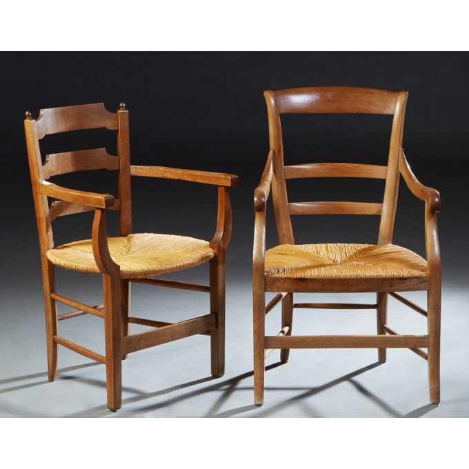 Appraisal: Near Pair of French Provincial Carved Cherry Rushseat Form Chairs