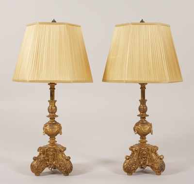 Appraisal: Another Pair of Baroque Style Gilt Pricket Lamps Similar to