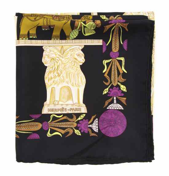 Appraisal: An Hermes Silk Scarf in an Egyptian motif Labeled within