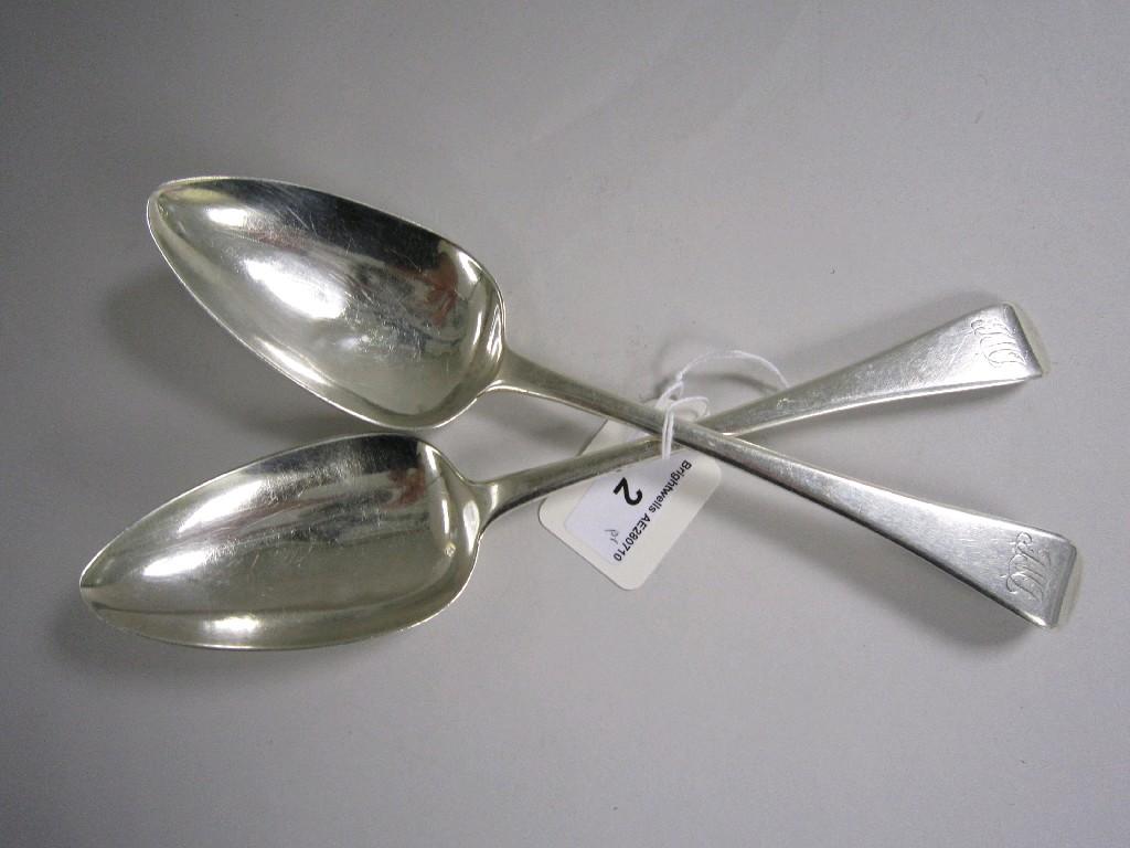 Appraisal: Pair of George III Table Spoons old english pattern engraved