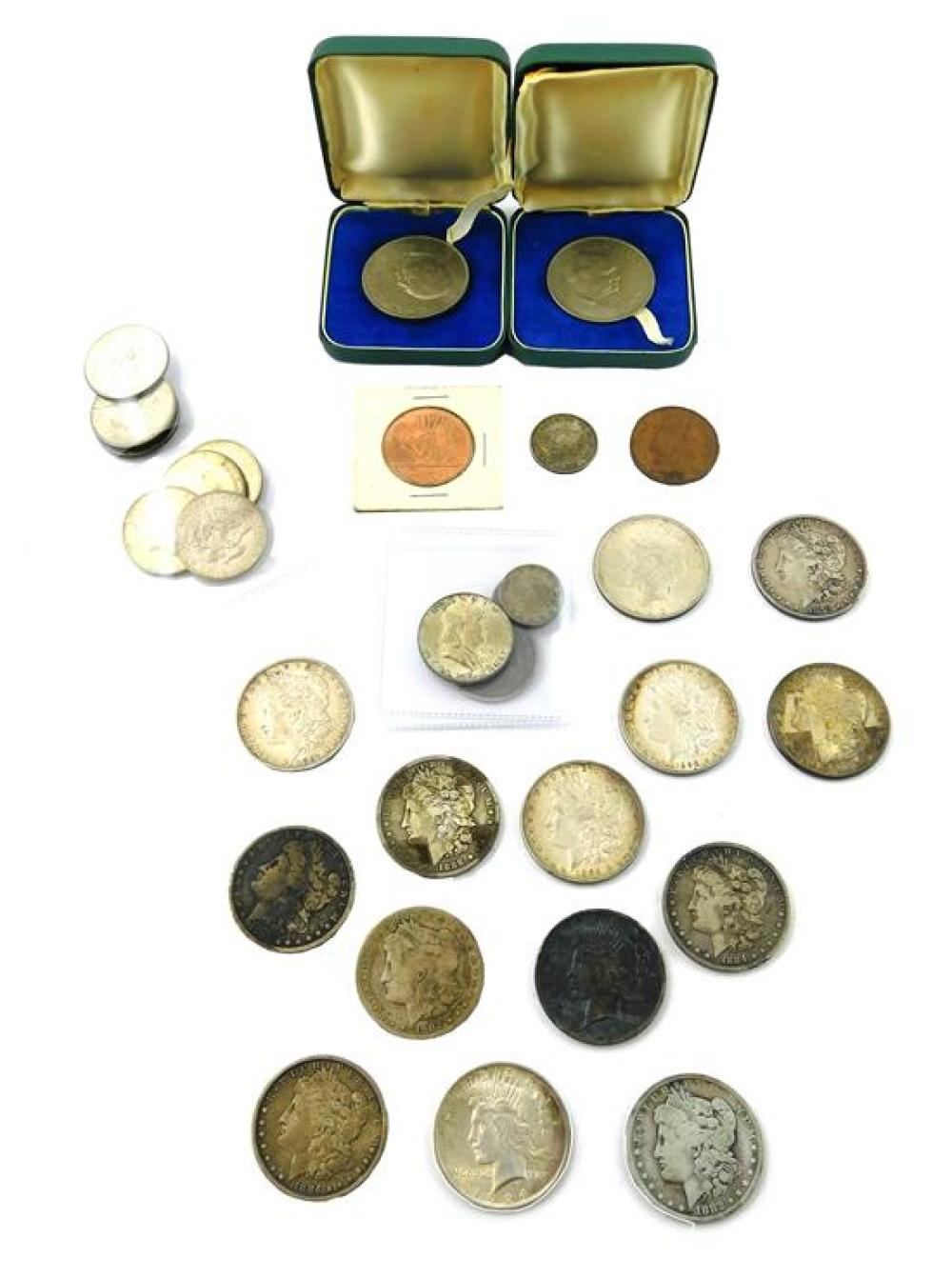 Appraisal: US world coinage thirty pieces including fourteen Morgan and Peace