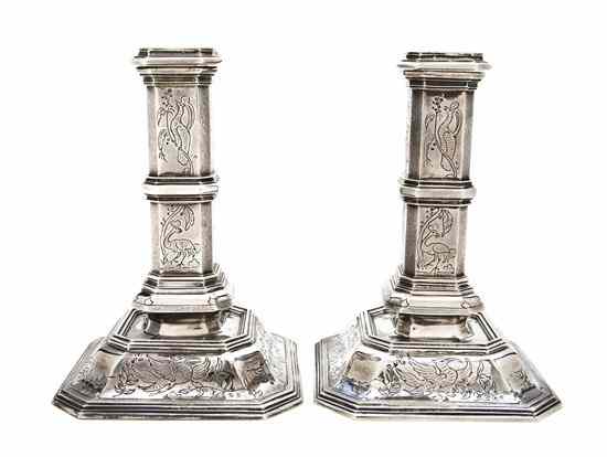 Appraisal: A Pair of English Silver Candlesticks Tiffany and Co London