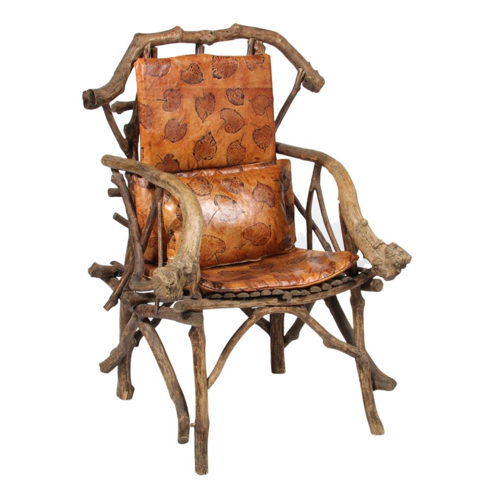 Appraisal: RUSTIC FOLK ART HAND CRAFTED BENT TWIG CHAIR WITH ARTISAN