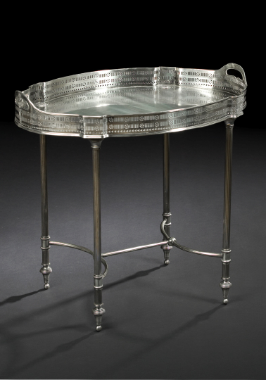 Appraisal: Continental Silverplate Tray-On-Stand first quarter th century of turtleback form