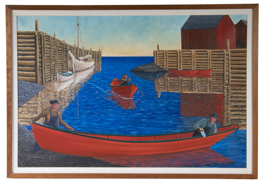 Appraisal: JOHN NEVILLE CONTEMPORARY MAINE Launching the Dory oil on canvas