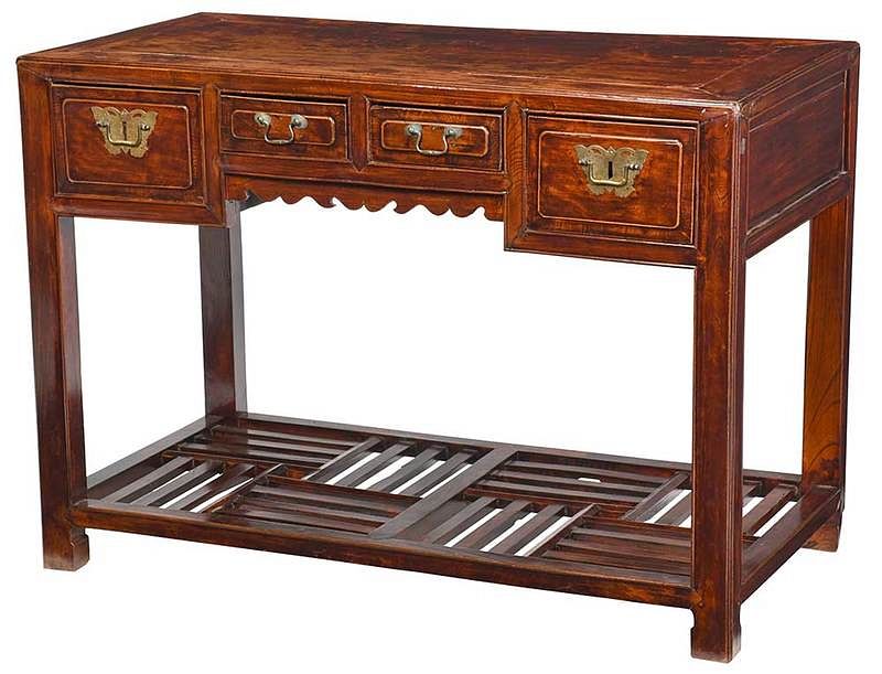 Appraisal: A Chinese Lacquer Decorated Four Drawer Desk late Qing dynasty