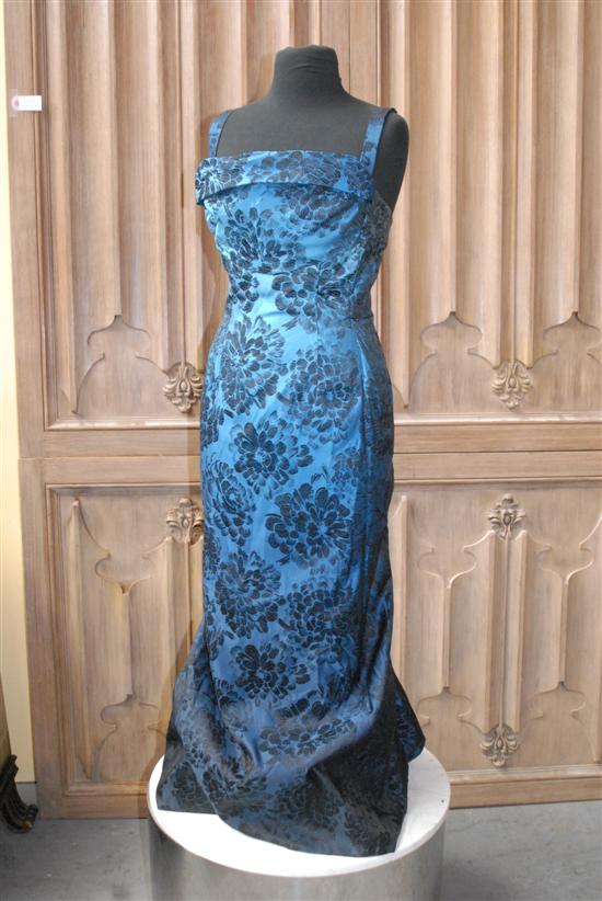 Appraisal: CHRISTIAN DIOR EVENING GOWN Black and blue brocade sizes avarage