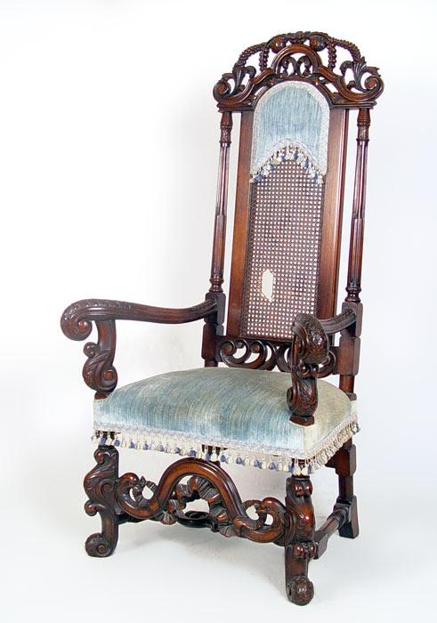 Appraisal: WILLIAM MARY STYLE VICTORIAN WALNUT CARVED ARM CHAIR fine and