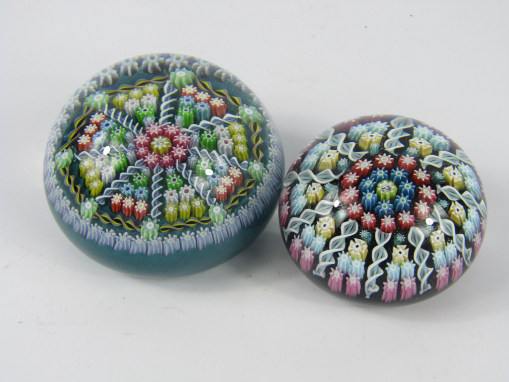 Appraisal: Two Perthshire concentric millefiori and spiral cane paperweights cm x