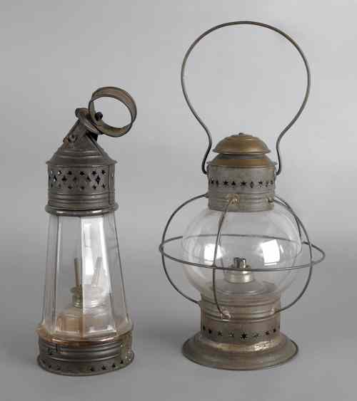 Appraisal: Two tin carry lanterns th c tallest -