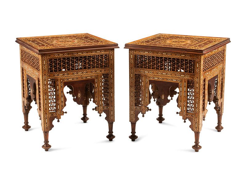 Appraisal: A Pair of Moorish Style Mosaic Marquetry Tables Height x