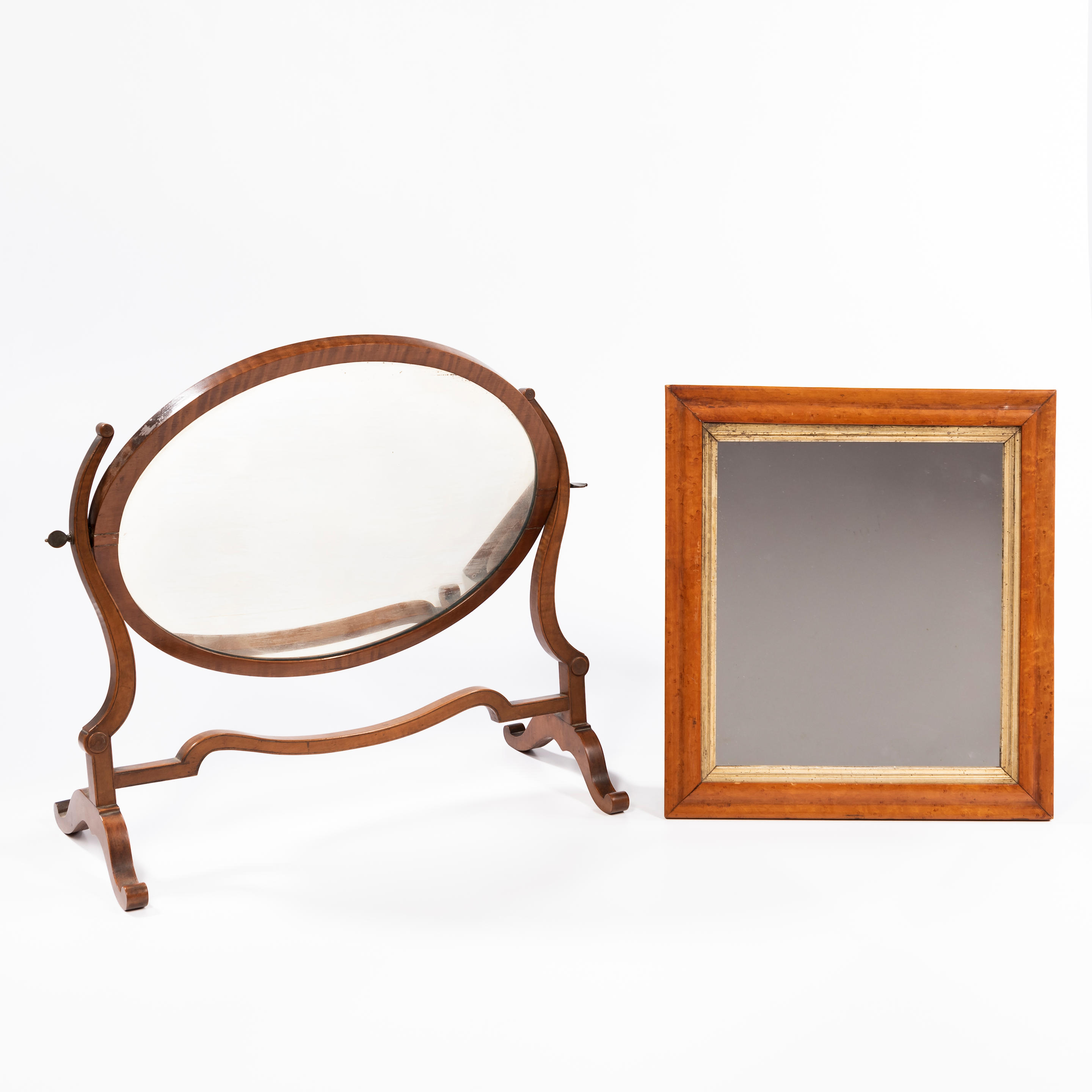 Appraisal: TWO MAPLE MIRRORS early th century one dressing mirror ht