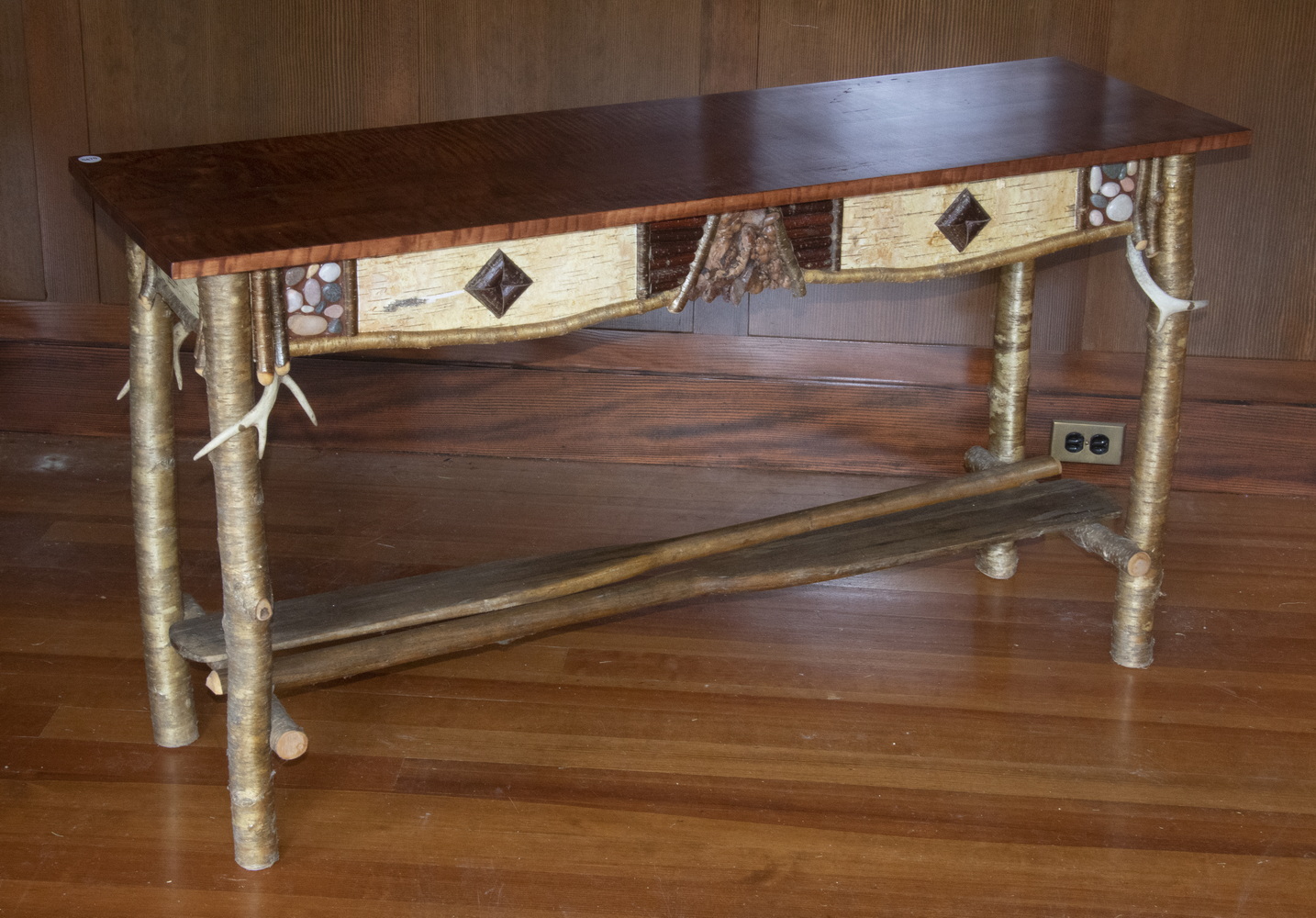 Appraisal: ADIRONDACK SOFA TABLE Rectangular Sofa Table with stone birch and