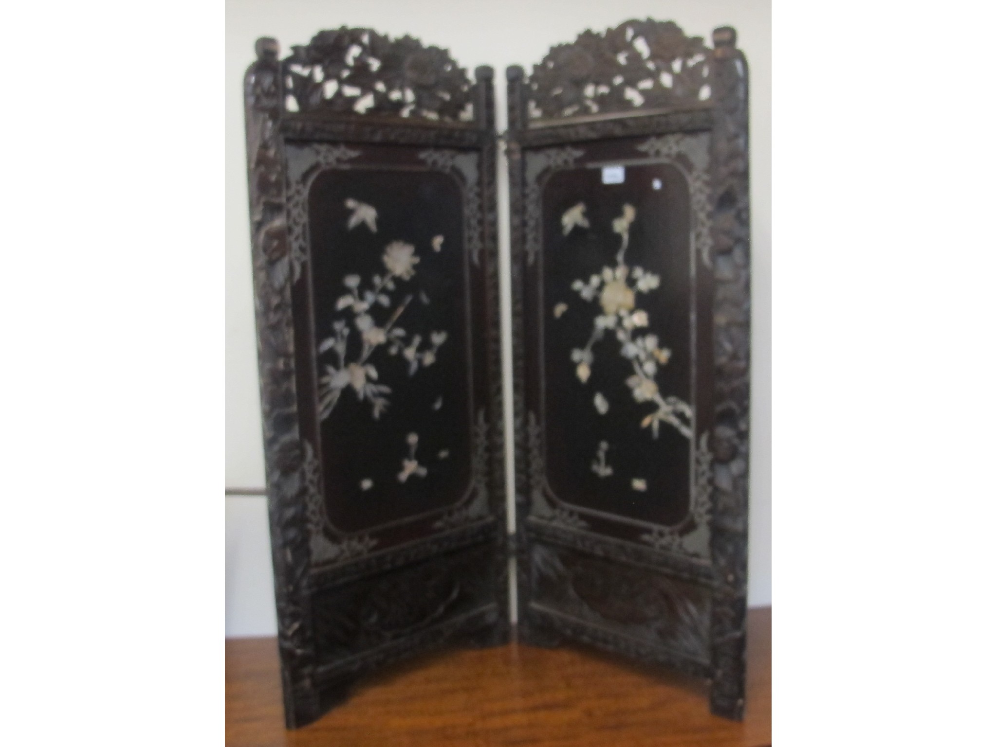 Appraisal: Japanese two fold screen with mother of pearl inlay