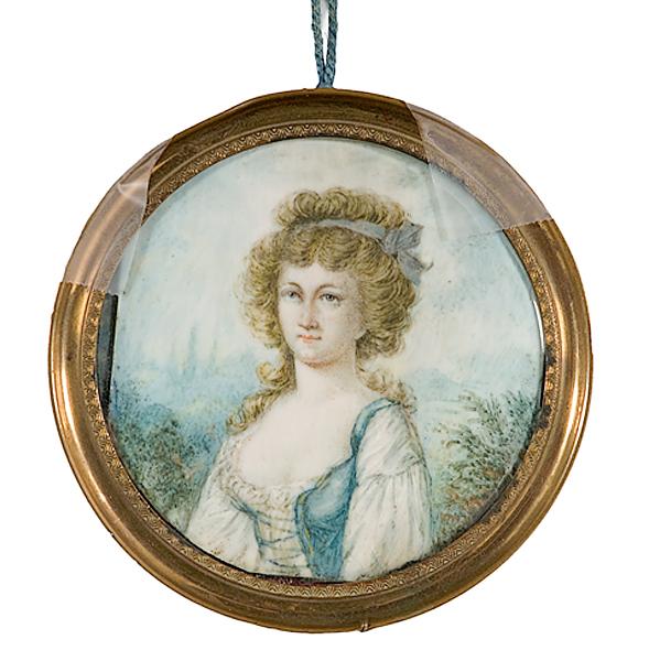 Appraisal: CONTINENTAL PORTRAIT MINIATURE ON IVORY Likely French ca watercolor on