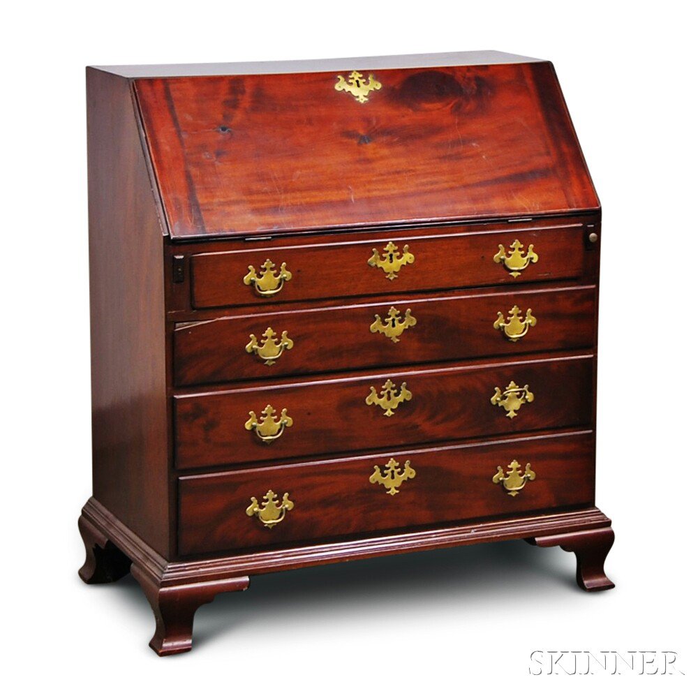 Appraisal: Chippendale-style Cherry Slant-lid Desk the slant lid opening to a