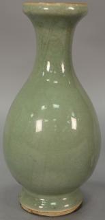 Appraisal: Oriental celadon porcelain crackle glass vase drilled ht in Oriental