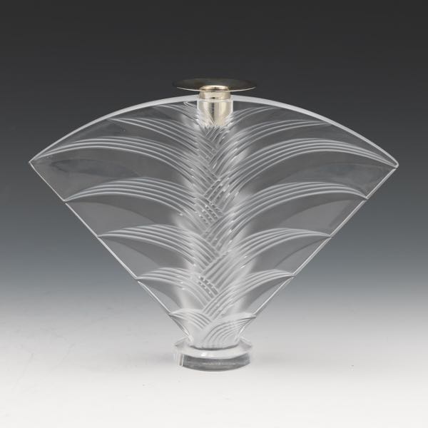 Appraisal: LALIQUE RAVELANA CANDLEHOLDER x Clear and frosted glass fan-shaped candleholder