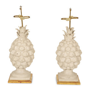 Appraisal: A Pair of White Painted Metal Pineapple-form Table Lamps th