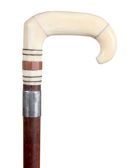 Appraisal: Whale's Tooth Crook Cane Ca - A whale's tooth crook