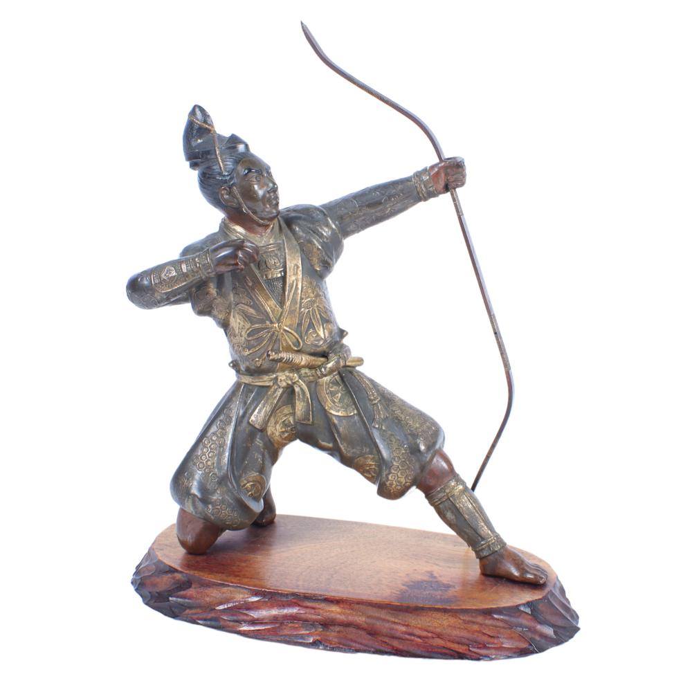 Appraisal: JAPANESE BRONZE FIGURE OF A SAMURAI ARCHER WARRIOR IN KNEELING