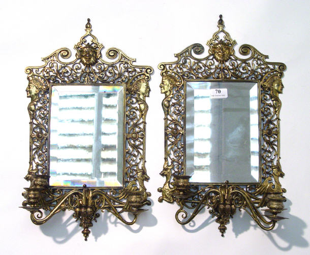 Appraisal: Pair of Victorian pierced brass framed bevel edged mirrors with