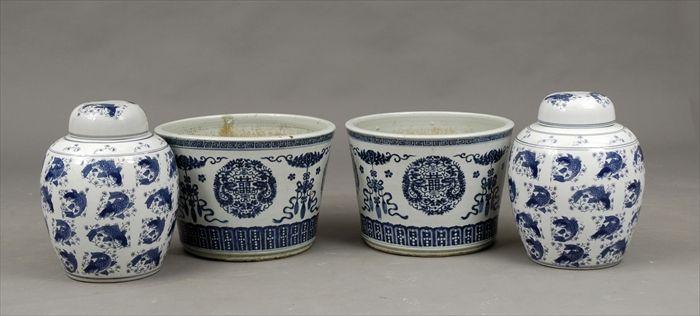 Appraisal: Pair of Chinese Blue and White Porcelain Jardin res Together