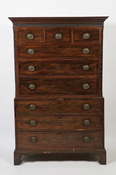 Appraisal: A GEORGE III MAHOGANY CHEST ON CHEST the upper section