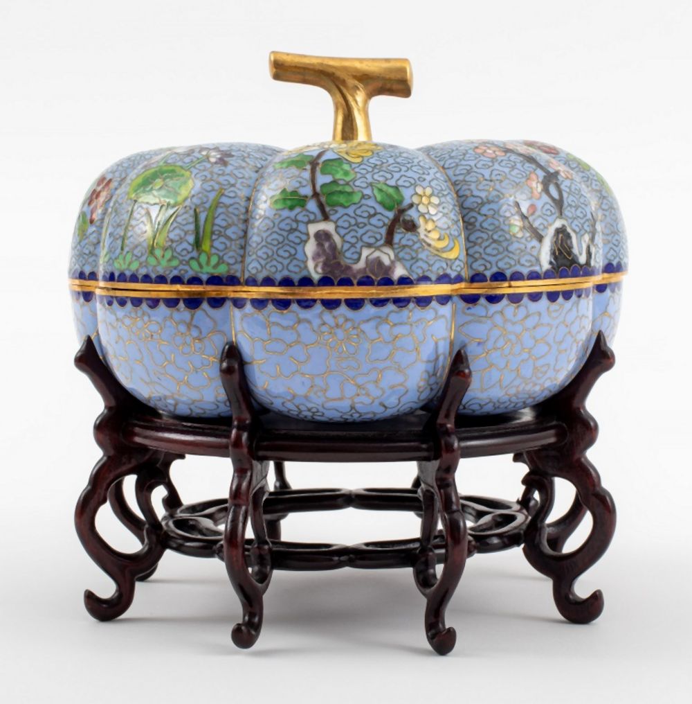 Appraisal: CHINESE CLOISONNE COVERED PUMPKIN FORM BOX Chinese cloisonne covered pumpkin-form