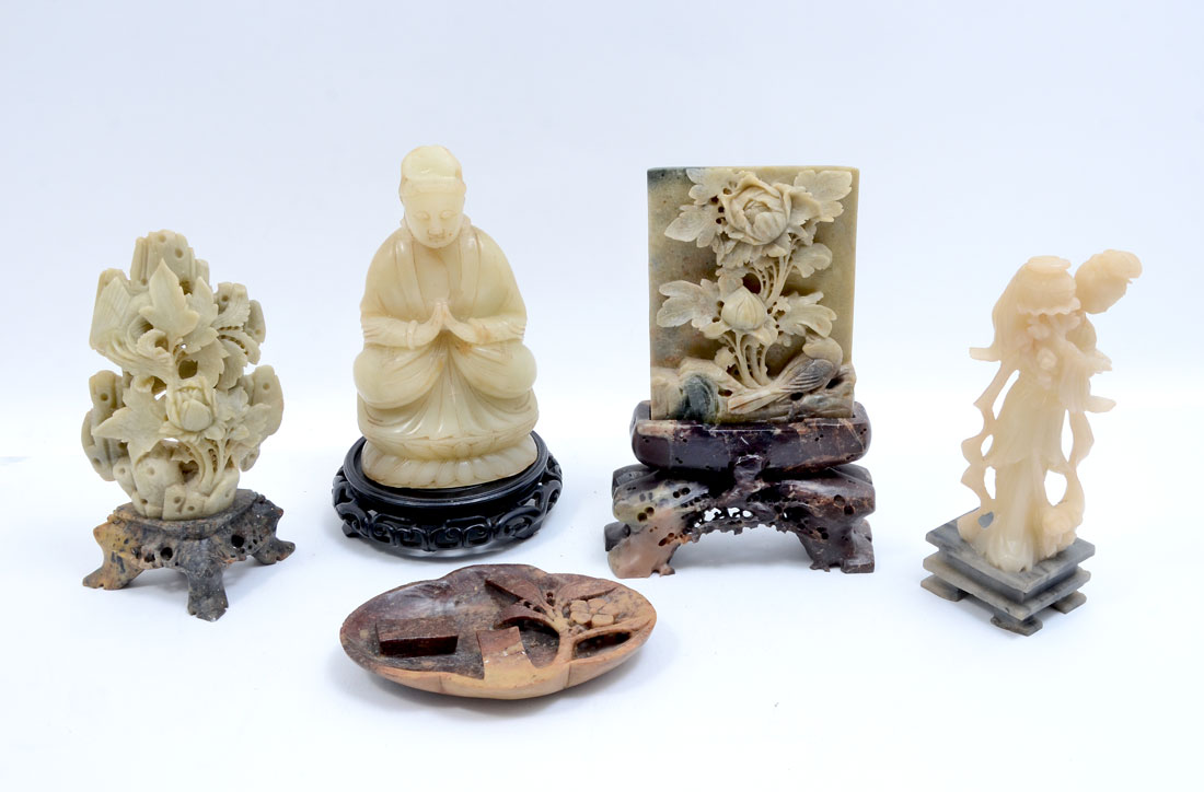 Appraisal: PIECE CHINESE STONE CARVINGS An assembled collection of pieces total