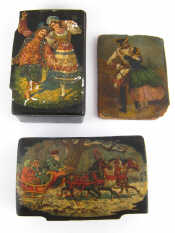 Appraisal: Two Russian lacquered boxes one with troika one a dancing