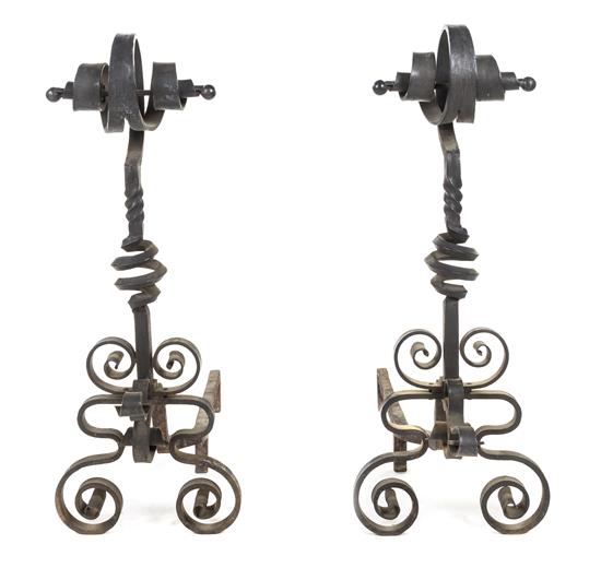 Appraisal: Sale Lot A Pair of American Wrought Iron Andirons each