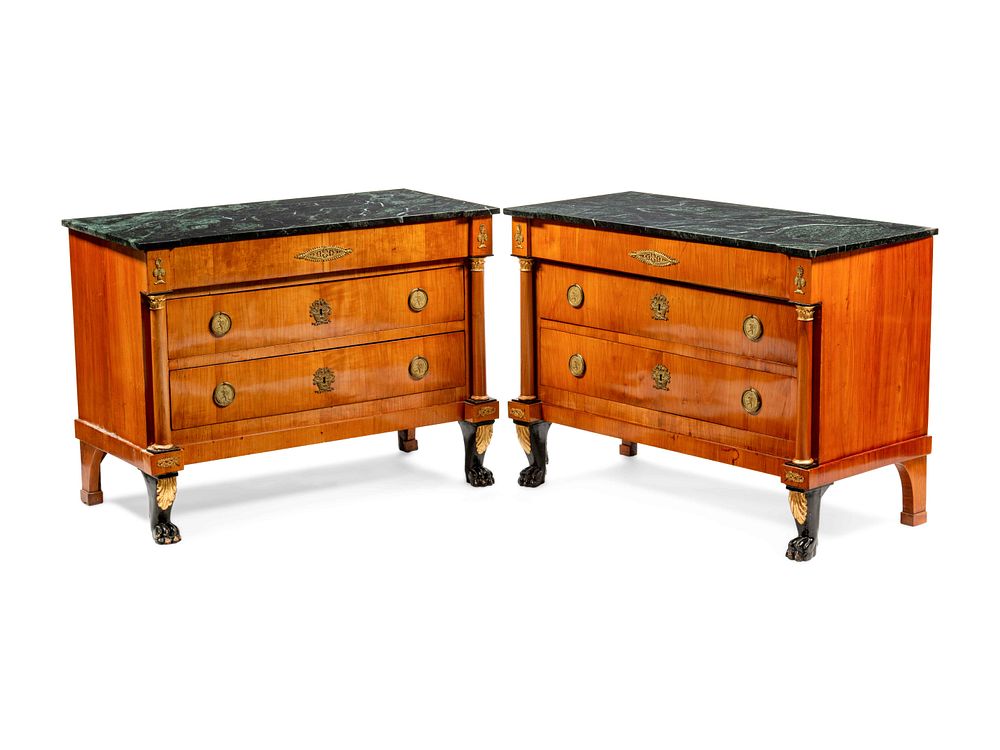 Appraisal: A Pair of Baltic Neoclassical Gilt Bronze Mounted Fruitwood Marble-Top