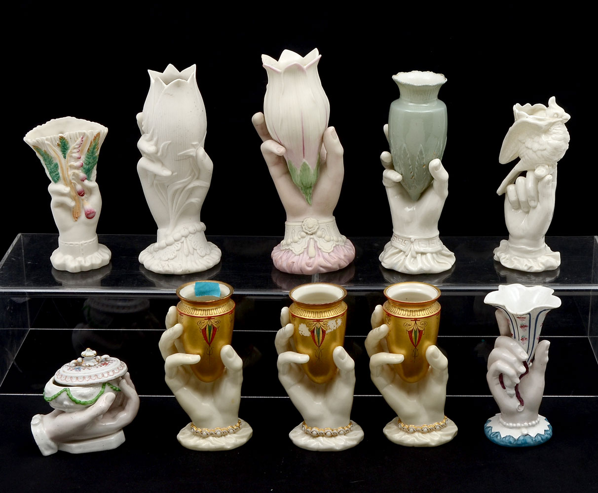 Appraisal: PIECE HAND VASE COLLECTION WITH SHELF Pc collection of porcelain