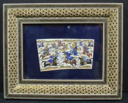 Appraisal: A th century Persian miniature painting of warriors fighting on