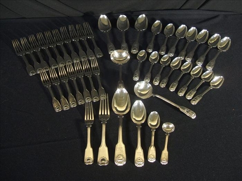 Appraisal: ENGLISH SILVER PARTIAL FLATWARE SERVICE Of shell fiddle and thread