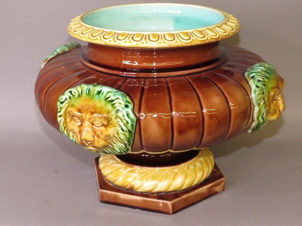 Appraisal: SQUAT BULBOUS BALUSTER MAJOLICA GLAZED BOWL VASEca squat bulbous baluster