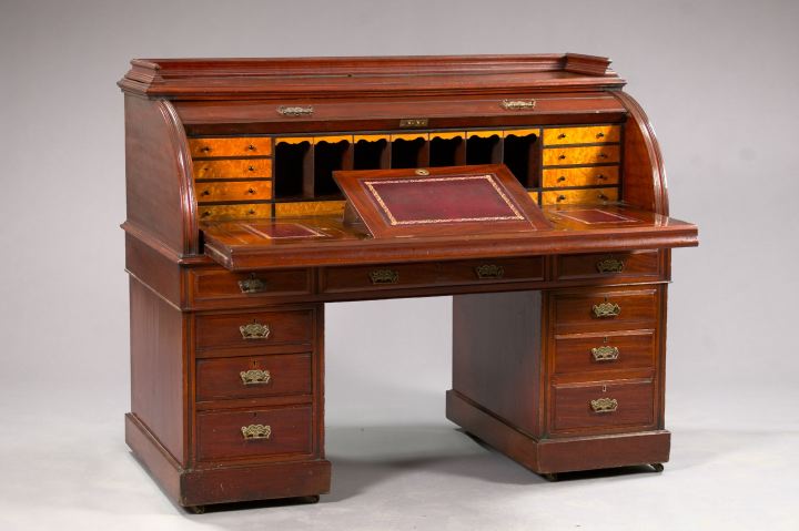 Appraisal: Fine English Mahogany Cylinder Roll-Top Desk late th century the