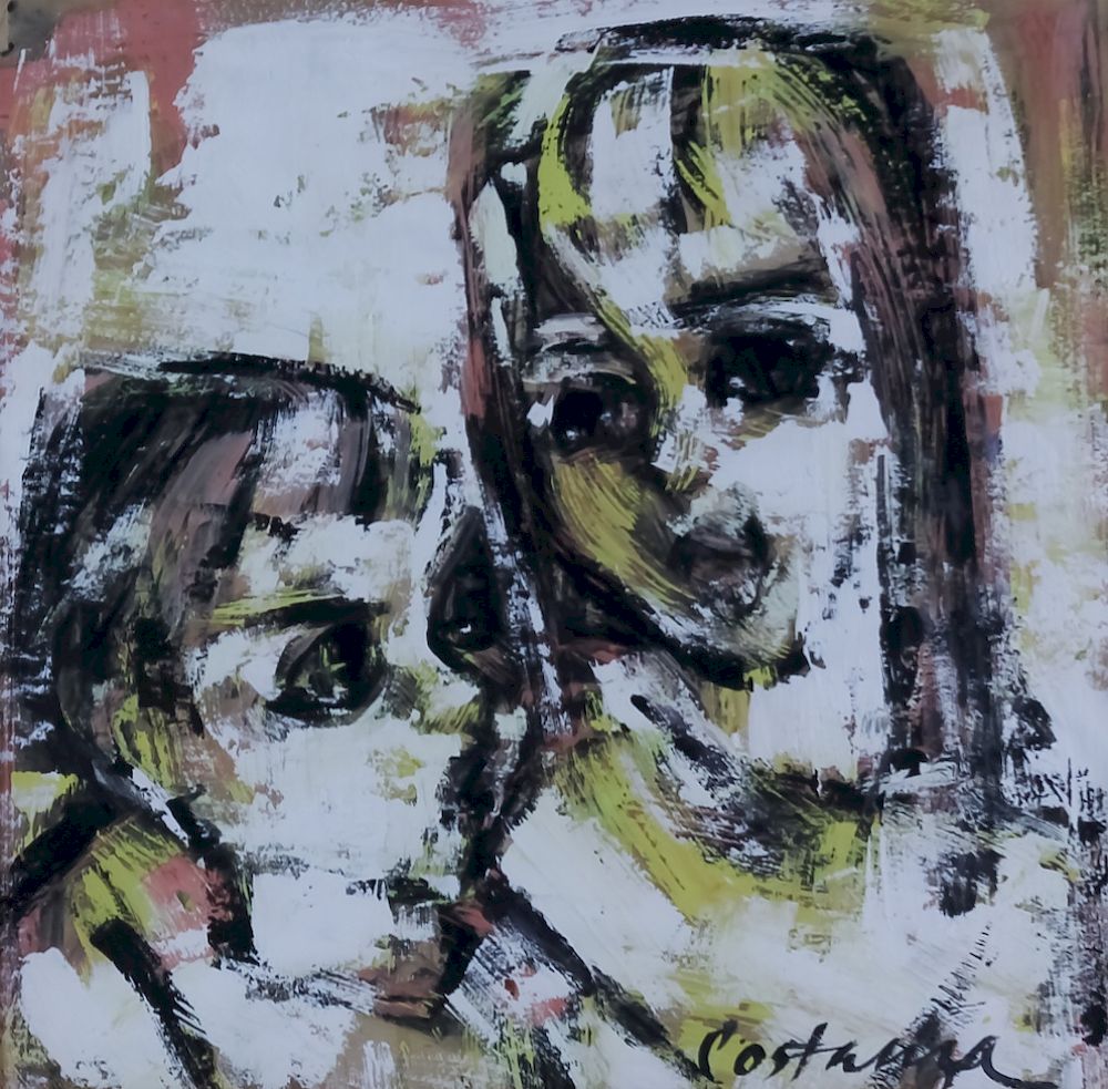 Appraisal: Early Gene Costanza Gouache Mother Child Painting Early signed original