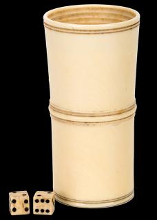 Appraisal: Ivory Dice Cup with Pair of Bone Dice Circa Near