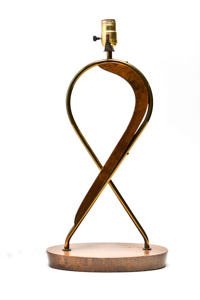 Appraisal: Mid-Century Modern Wood Brass Table Lamp Mid-century modern wood and