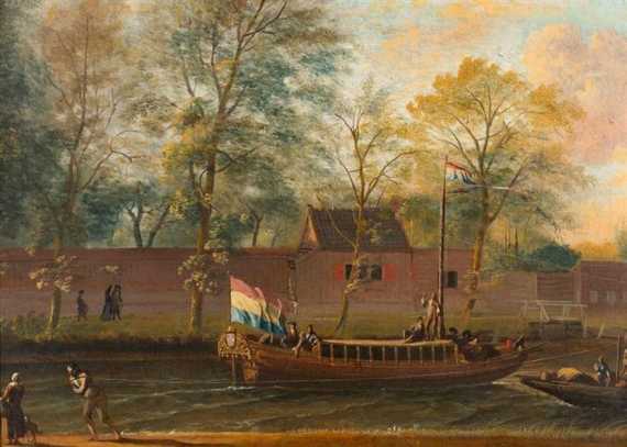 Appraisal: BACKHUYSEN LUDOLF Emden - Amsterdam Ships in a canal Oil