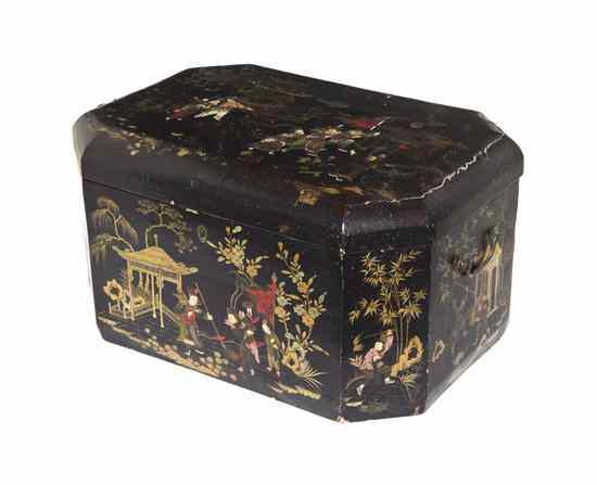 Appraisal: A Chinese Export Lacquered Tea Caddy having a rectangular hinged