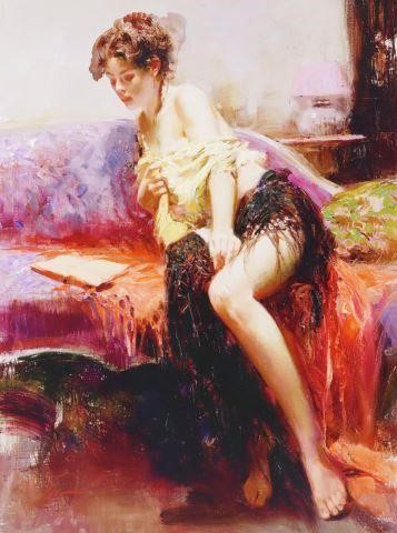 Appraisal: Unframed artist-embellished giclee on stretched canvas After Midnight Pino Daeni