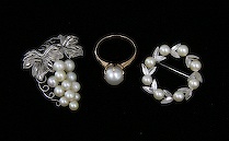 Appraisal: Lot of Two Pearl Brooches and a Ring The lot