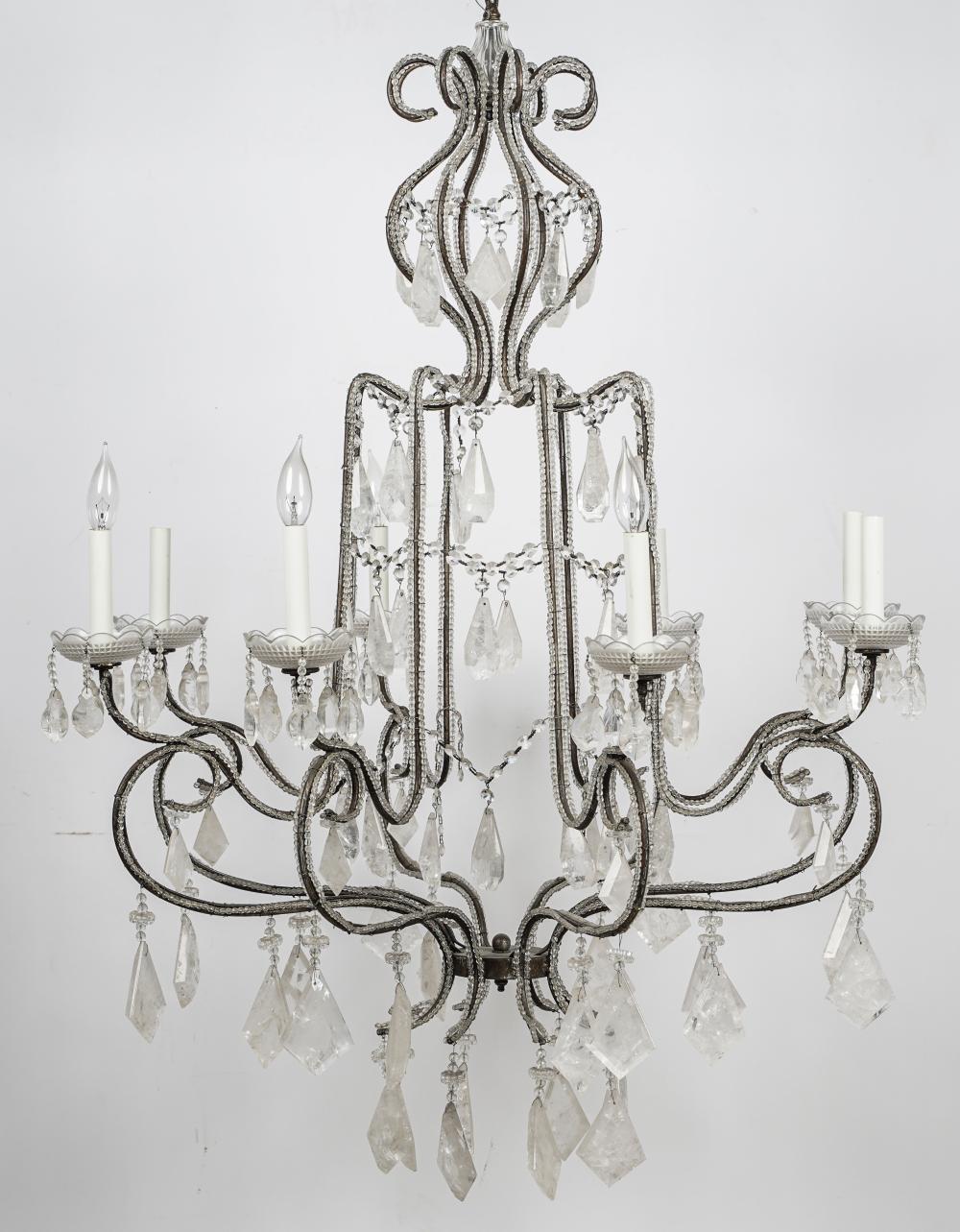 Appraisal: ROCK CRYSTAL GLASS EIGHT-LIGHT CHANDELIERwith metal frame approximately inches diameter