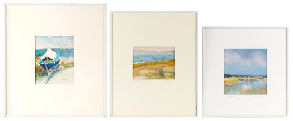 Appraisal: BARBARA WYLAN MASSACHUSETTS CONTEMPORARY THREE COASTAL LANDSCAPES WATERCOLORS ON PAPER