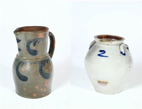 Appraisal: TWO PIECES OF STONEWARE American mid th century Pitcher with